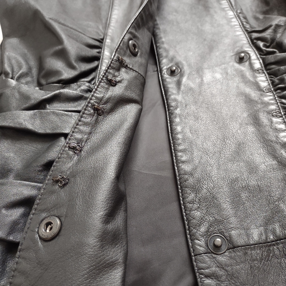 Leather ruched vintage trench dress  double breasted - Picture 12 of 16
